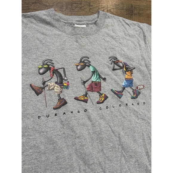 Vintage Y2k Joe Kokopelli Durango, Colorado Hiking Graphic Tee Grey Medium 2002 - Picture 2 of 10